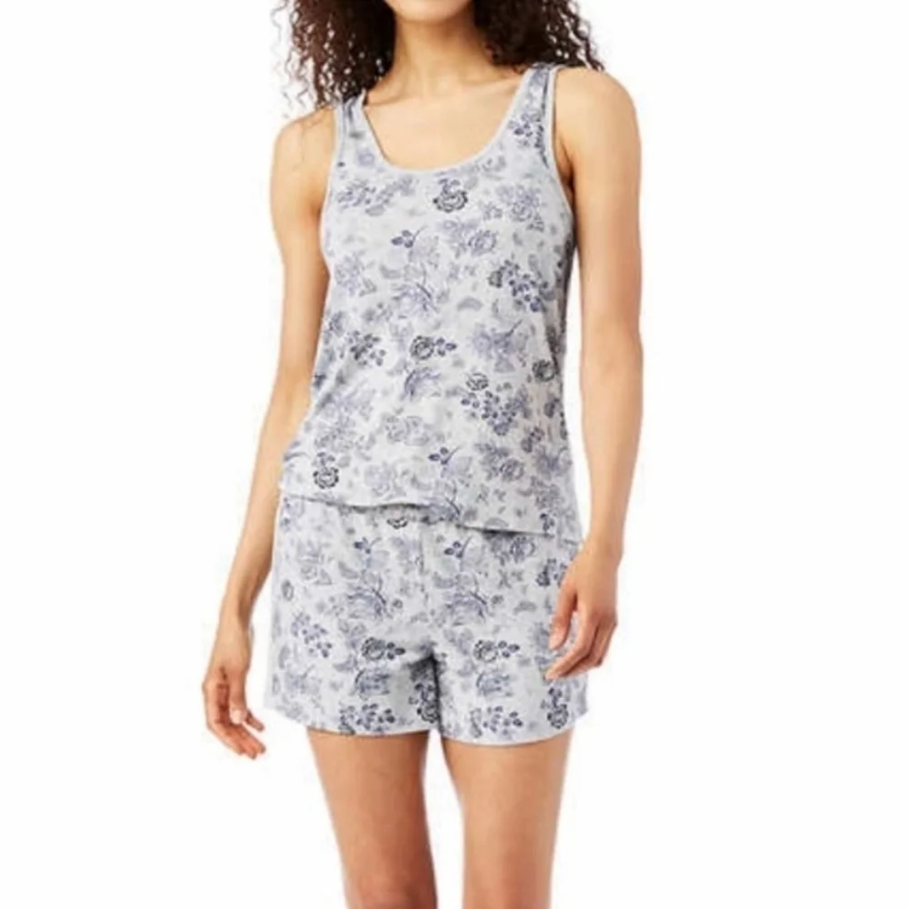 Lucky Brand Floral Tee Tank Shorts Pants Pajama 4 Piece Set Blue Grey XL